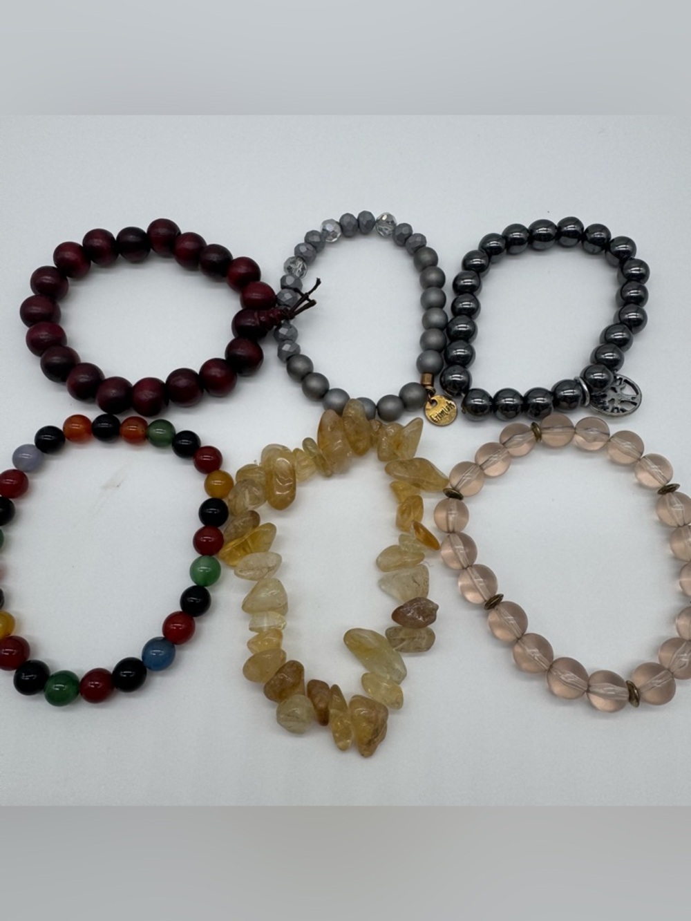 Beaded Bracelet Bundle Stone Wood Hematite Stretch Stack Lot
